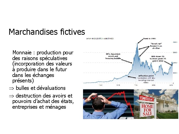 Marchandises fictives Monnaie : production pour des raisons spéculatives (incorporation des valeurs à produire