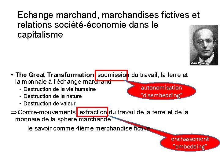 Echange marchand, marchandises fictives et relations société-économie dans le capitalisme • The Great Transformation: