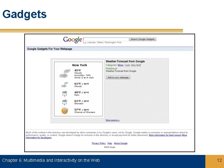 Gadgets Chapter 6: Multimedia and Interactivity on the Web 12 