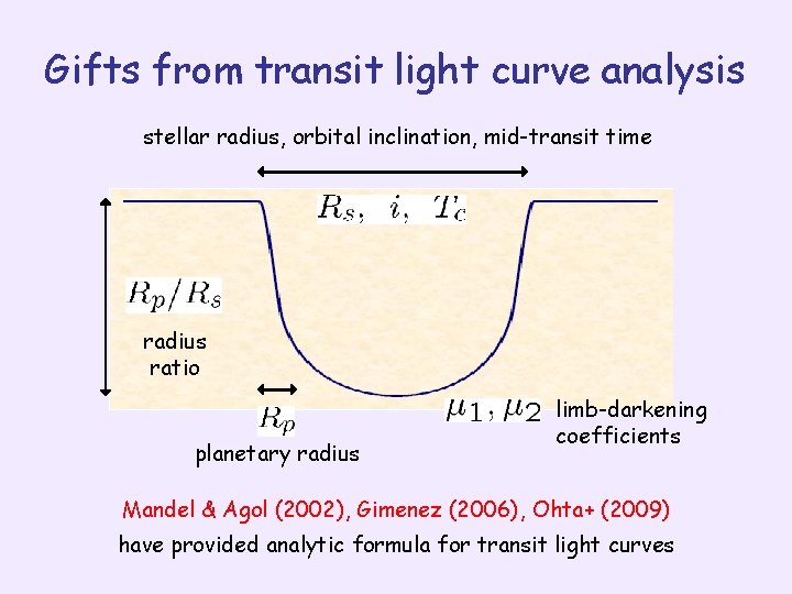 Gifts from transit light curve analysis stellar radius, orbital inclination, mid-transit time radius ratio