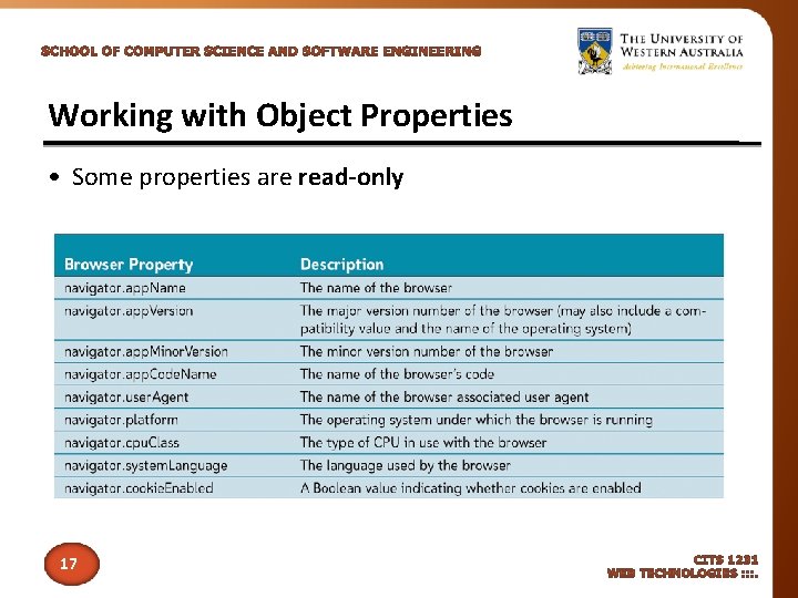 Working with Object Properties • Some properties are read-only 17 
