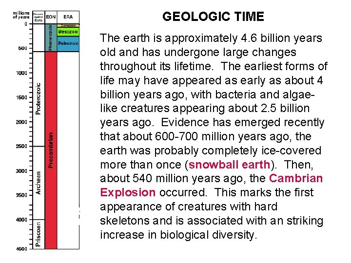 GEOLOGIC TIME The earth is approximately 4. 6 billion years old and has undergone