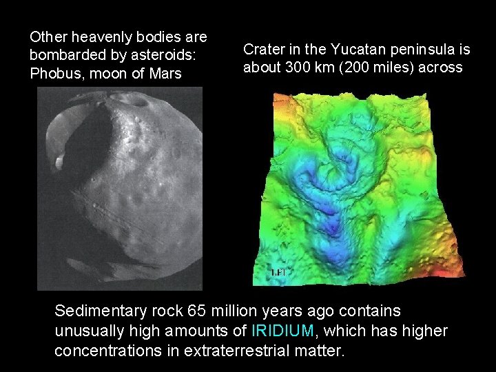 Other heavenly bodies are bombarded by asteroids: Phobus, moon of Mars Crater in the