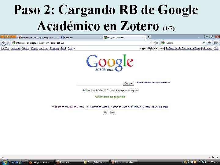 Paso 2: Cargando RB de Google Académico en Zotero (1/7) 