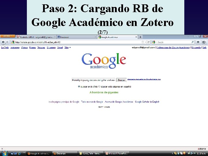 Paso 2: Cargando RB de Google Académico en Zotero (2/7) 