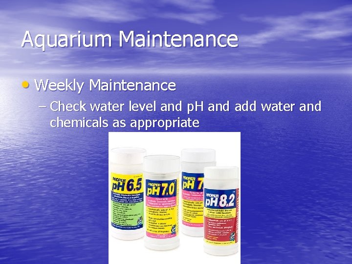 Aquarium Maintenance • Weekly Maintenance – Check water level and p. H and add