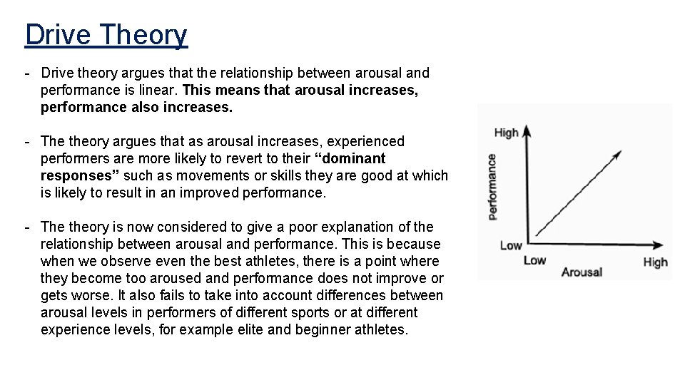 Drive Theory - Drive theory argues that the relationship between arousal and performance is