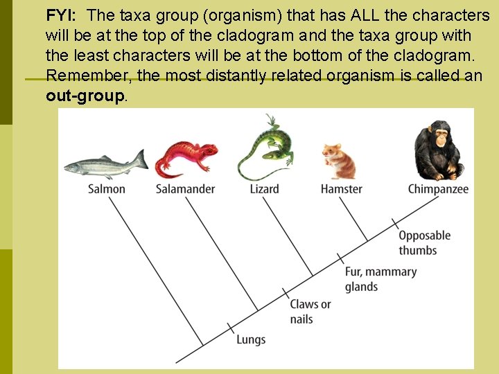 FYI: The taxa group (organism) that has ALL the characters will be at the