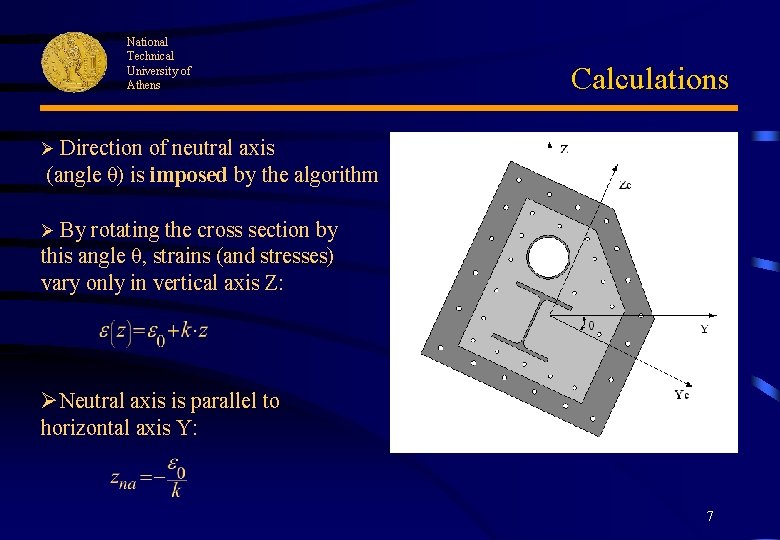 National Technical University of Athens Calculations Ø Direction of neutral axis (angle θ) is