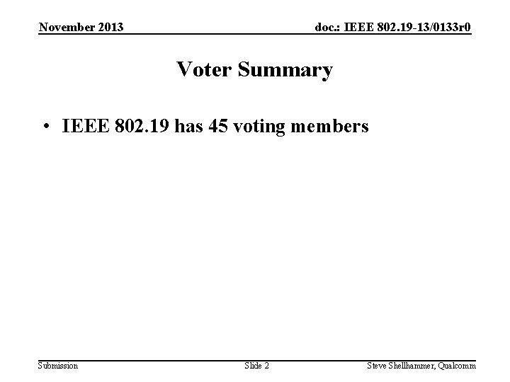 November 2013 doc. : IEEE 802. 19 -13/0133 r 0 Voter Summary • IEEE