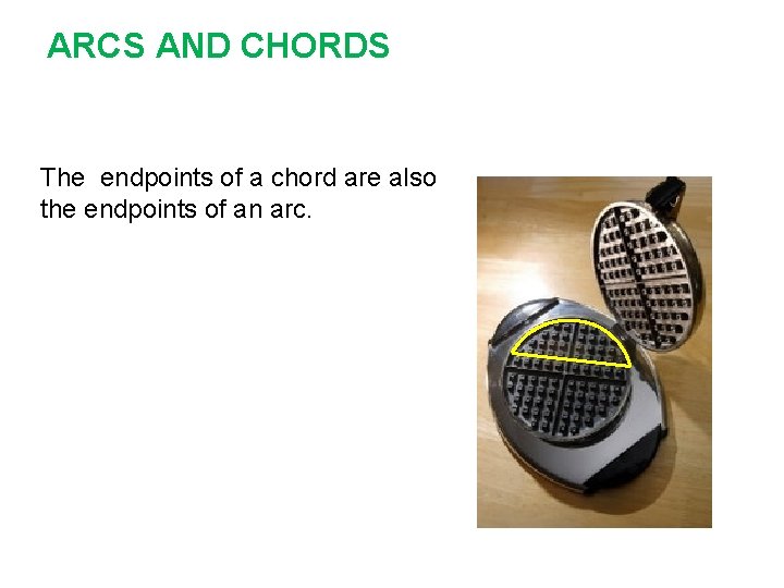 ARCS AND CHORDS The endpoints of a chord are also the endpoints of an