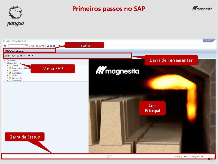 Primeiros passos no SAP Título Barra de Ferramentas Menu SAP Área Principal Barra de