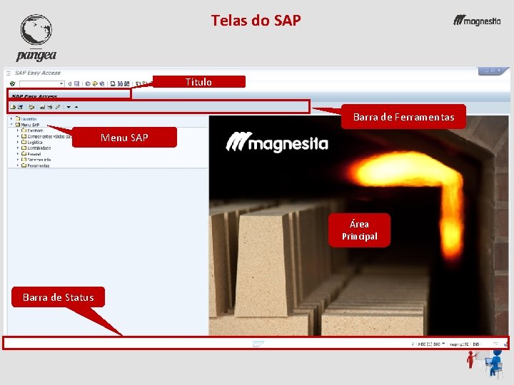 Telas do SAP Título Barra de Ferramentas Menu SAP Área Principal Barra de Status