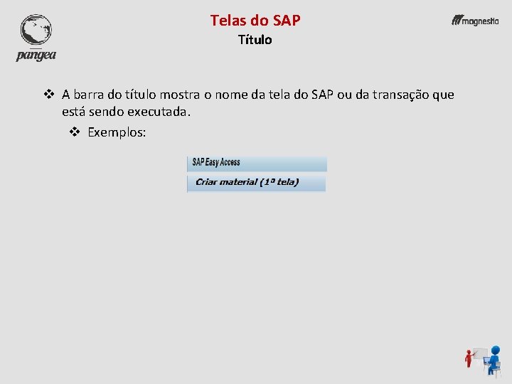 Telas do SAP Título v A barra do título mostra o nome da tela