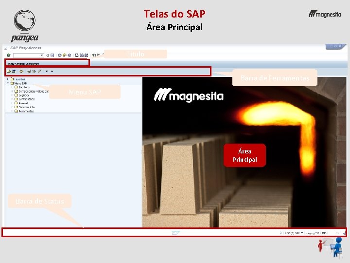 Telas do SAP Área Principal Título Barra de Ferramentas Menu SAP Área Principal Barra