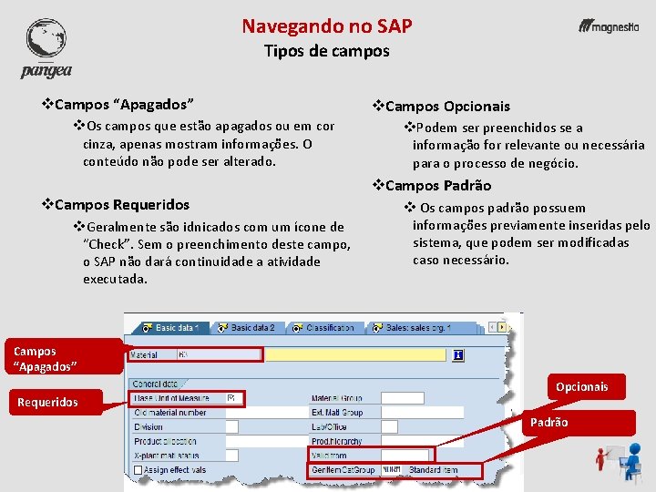 Navegando no SAP Tipos de campos v. Campos “Apagados” v. Os campos que estão
