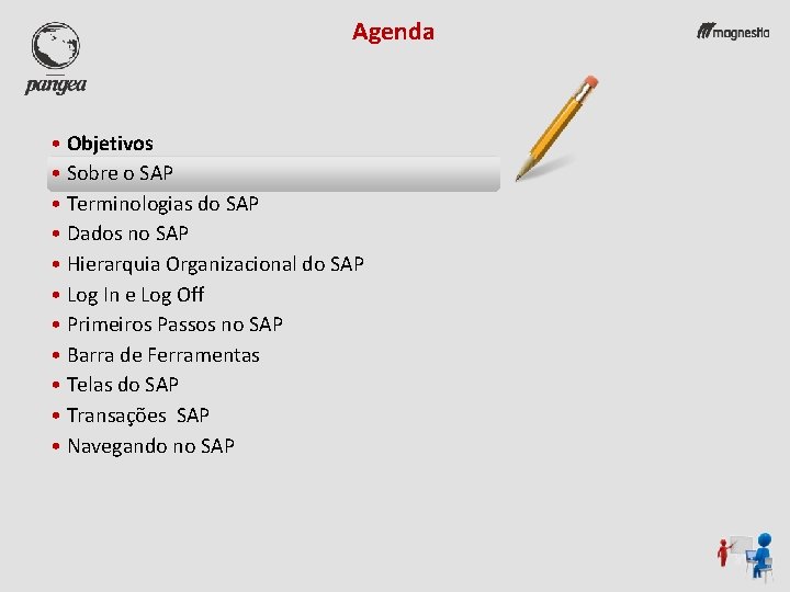 Agenda • Objetivos • Sobre o SAP • Terminologias do SAP • Dados no