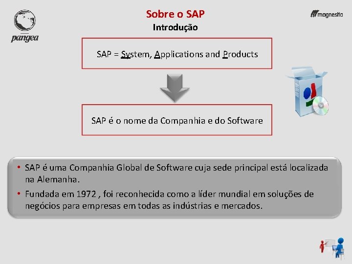 Sobre o SAP Introdução SAP = System, Applications and Products SAP é o nome