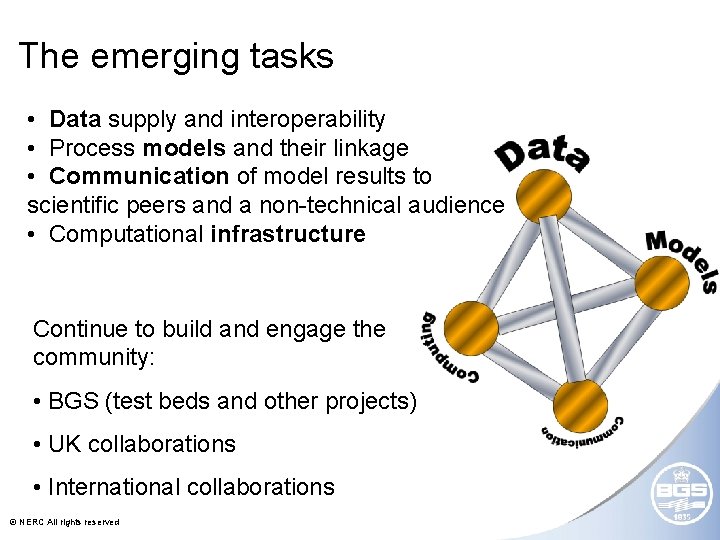 The emerging tasks • Data supply and interoperability • Process models and their linkage