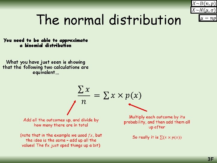 The normal distribution You need to be able to approximate a binomial distribution What
