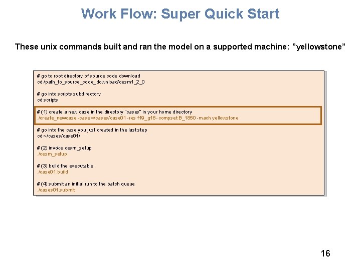 Work Flow: Super Quick Start These unix commands built and ran the model on