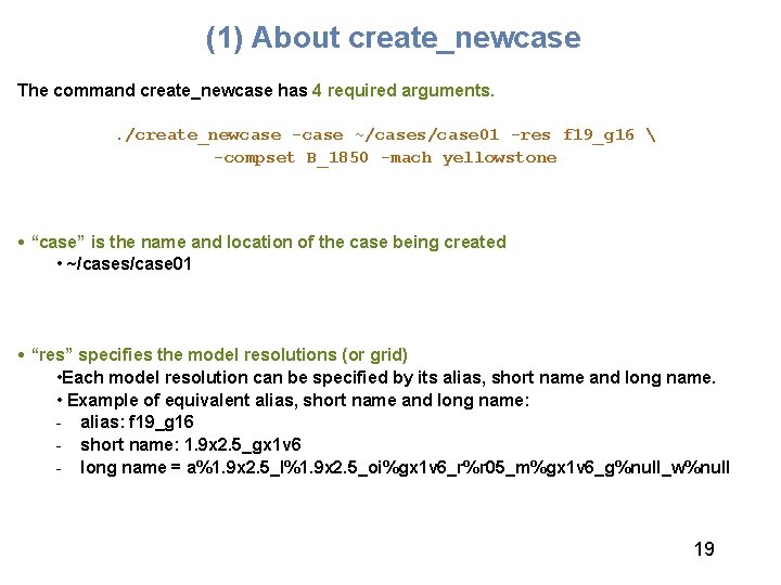 (1) About create_newcase The command create_newcase has 4 required arguments. . /create_newcase -case ~/cases/case