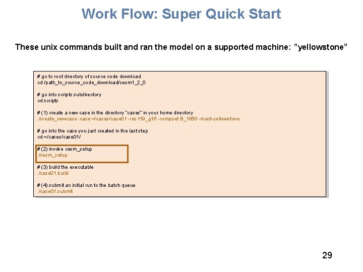 Work Flow: Super Quick Start These unix commands built and ran the model on