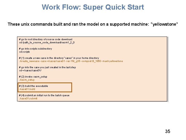Work Flow: Super Quick Start These unix commands built and ran the model on