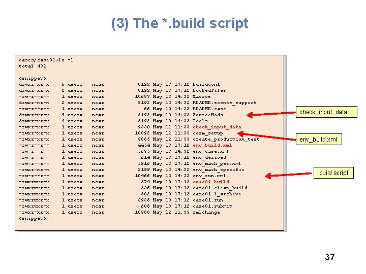 (3) The *. build script cases/case 01>ls -l total 432 <snippet> drwxr-xr-x -rw-r--r-drwxr-xr-x -rwxr-xr-x