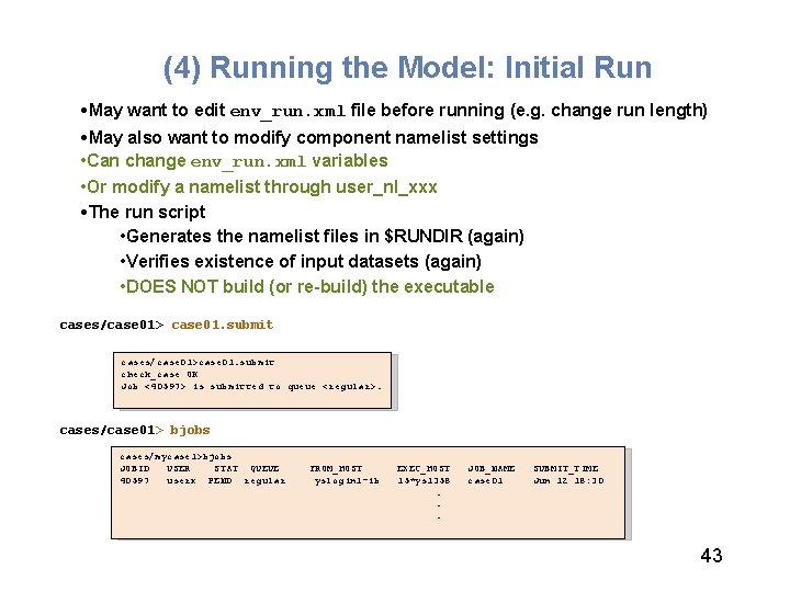 (4) Running the Model: Initial Run • May want to edit env_run. xml file