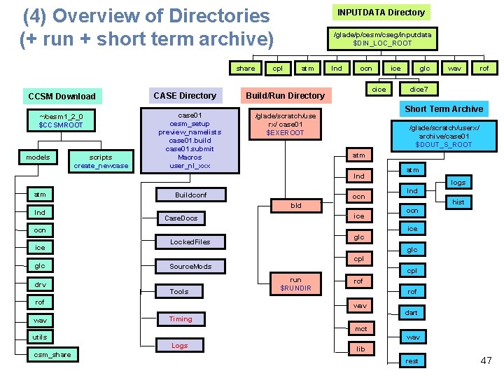 (4) Overview of Directories (+ run + short term archive) share CCSM Download ~/cesm
