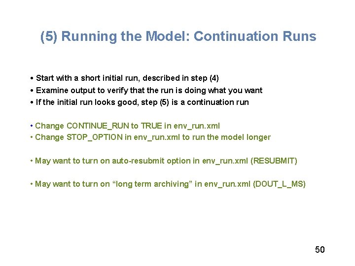 (5) Running the Model: Continuation Runs • Start with a short initial run, described