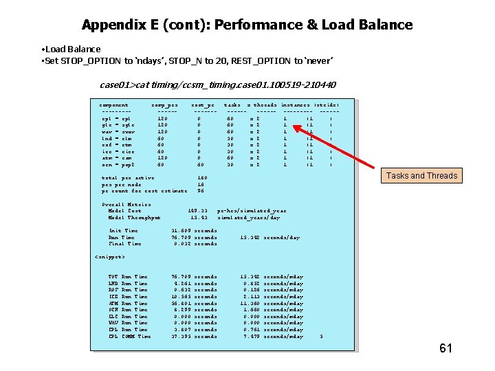 Appendix E (cont): Performance & Load Balance • Set STOP_OPTION to ‘ndays’, STOP_N to