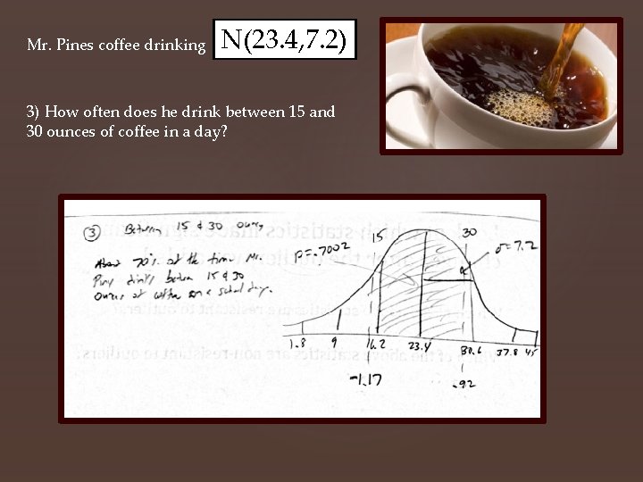 Mr. Pines coffee drinking N(23. 4, 7. 2) 3) How often does he drink