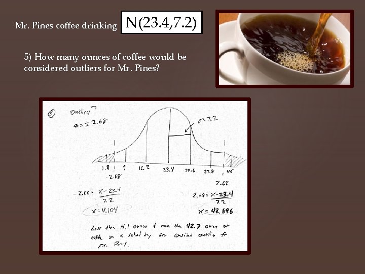 Mr. Pines coffee drinking N(23. 4, 7. 2) 5) How many ounces of coffee