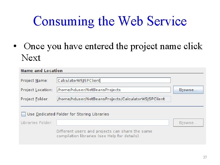 Consuming the Web Service • Once you have entered the project name click Next
