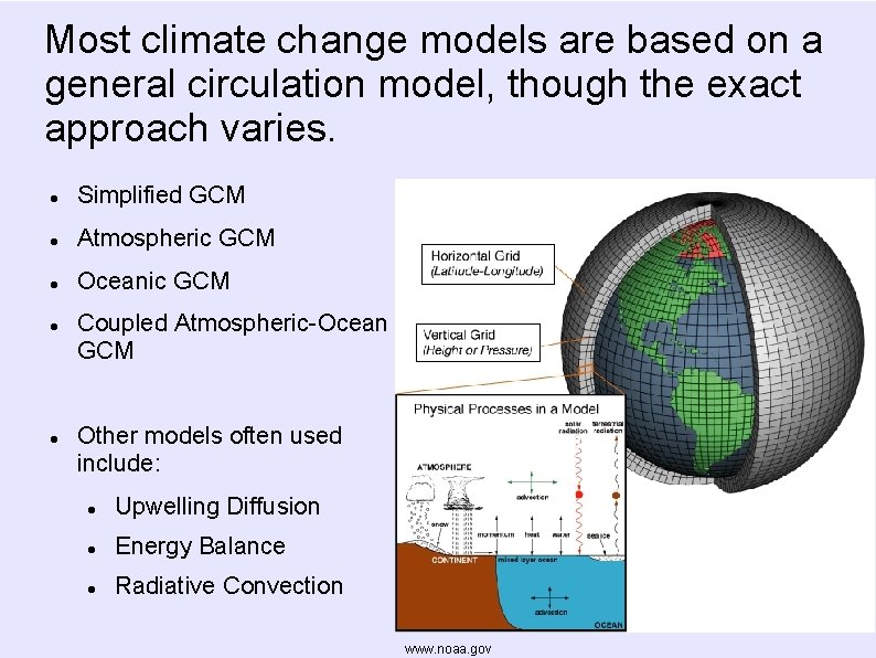 Most climate change models are based on a general circulation model, though the exact Most climate change models are based on a general circulation model, though the exact