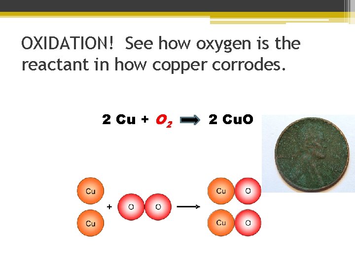 OXIDATION! See how oxygen is the reactant in how copper corrodes. 2 Cu +