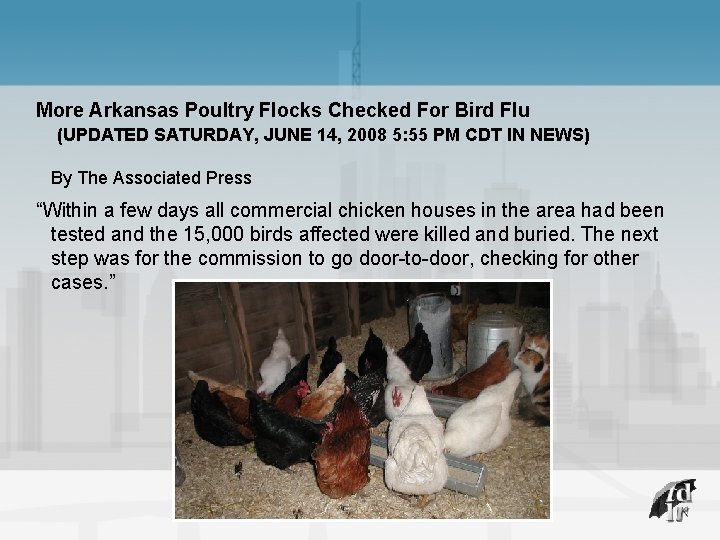 More Arkansas Poultry Flocks Checked For Bird Flu (UPDATED SATURDAY, JUNE 14, 2008 5: