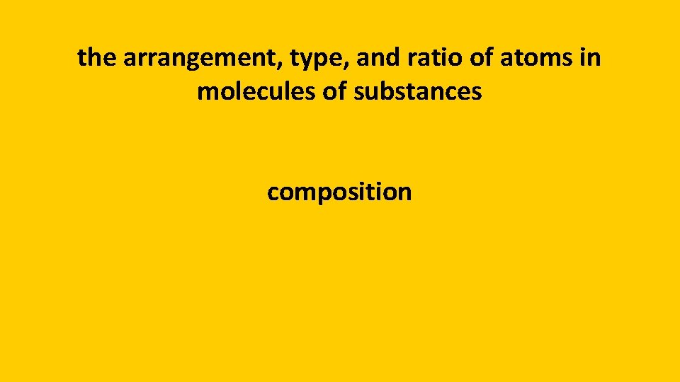 the arrangement, type, and ratio of atoms in molecules of substances composition 