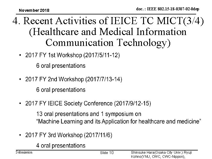 doc. : IEEE 802. 15 -18 -0307 -02 -0 dep November 2018 4. Recent