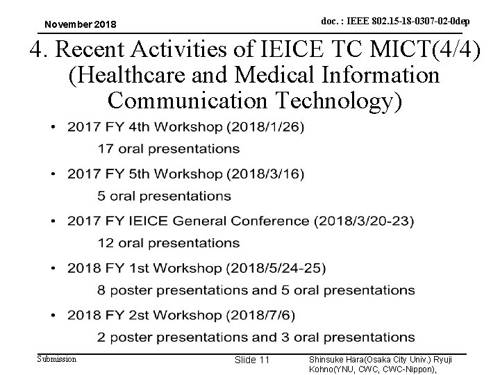 doc. : IEEE 802. 15 -18 -0307 -02 -0 dep November 2018 4. Recent