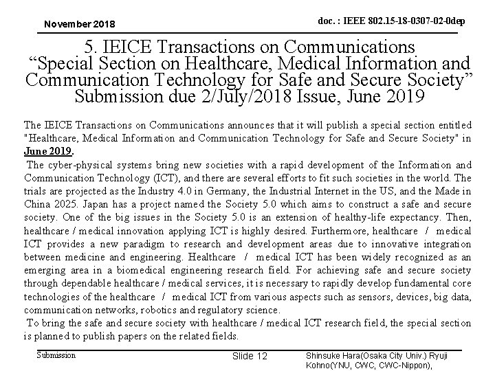 doc. : IEEE 802. 15 -18 -0307 -02 -0 dep November 2018 5. IEICE