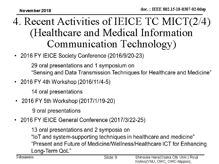 doc. : IEEE 802. 15 -18 -0307 -02 -0 dep November 2018 4. Recent