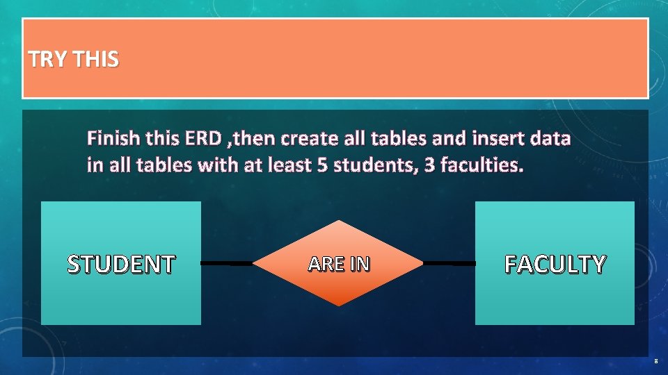 TRY THIS Finish this ERD , then create all tables and insert data in TRY THIS Finish this ERD , then create all tables and insert data in