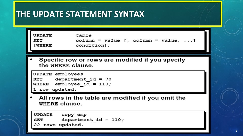 THE UPDATE STATEMENT SYNTAX 9 THE UPDATE STATEMENT SYNTAX 9