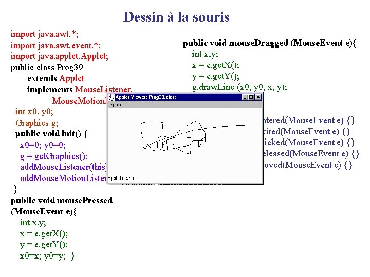 Dessin à la souris import java. awt. *; import java. awt. event. *; import