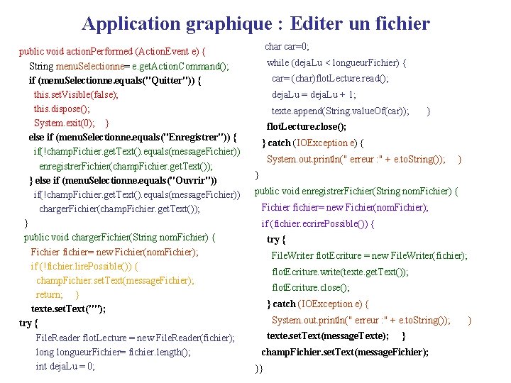 Application graphique : Editer un fichier public void action. Performed (Action. Event e) {