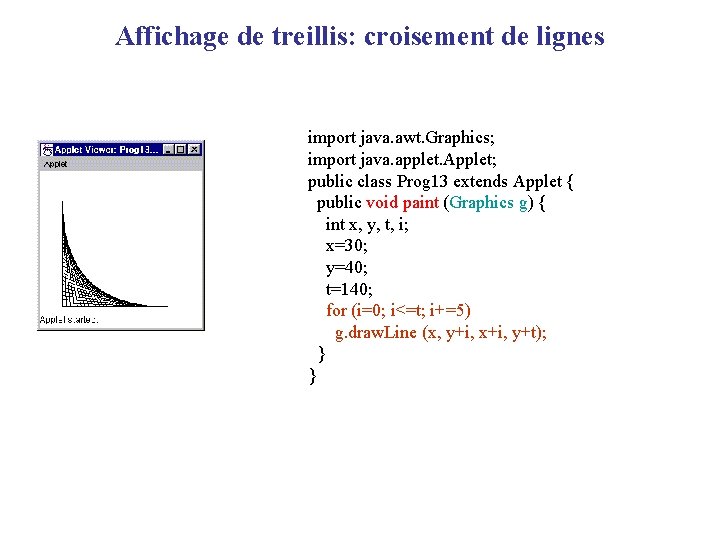Affichage de treillis: croisement de lignes import java. awt. Graphics; import java. applet. Applet;