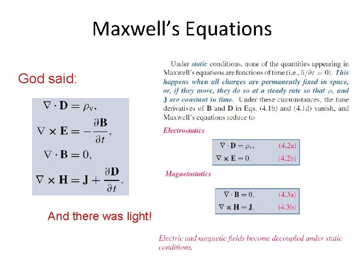 Maxwell’s Equations God said: And there was light! 